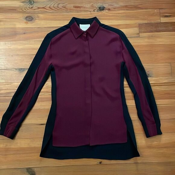 3.1 Phillip Lim Purple Black Silk Long Sleeve Blouse Top Shirt Womens Size 2 - Picture 3 of 11